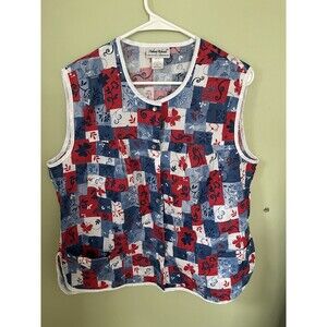 Vintage Anthony Richards Granny Apron Smock Checkered Floral Pearl Snap Large